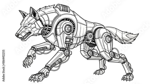 Futuristic Mechanical Wolf Fusion with Cybernetic Enhancements and Advanced Robotics Features