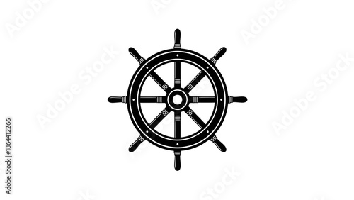 Minimalist Illustration of a Ship's Helm Wheel in Monochrome Design for Nautical Themed Art