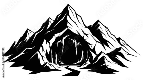 Stylized monochrome mountain peak illustration with sharp angular lines for nature and adventure