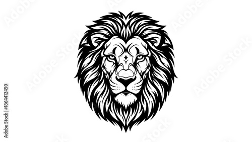 Intricate black and white lion head illustration emphasizing majesty and strength with detailed
