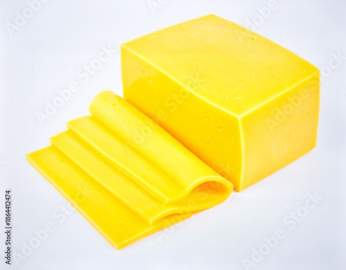 Yellow Cheese Block with Slices for Premium Dairy Product Food Object