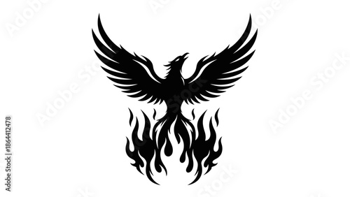 Stylized mythical bird silhouette with expansive wings and fiery tail representing freedom and power