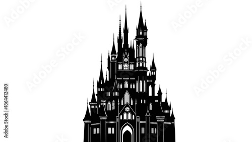 Silhouette of a Magical Fairytale Castle with Tall Spires and Elegant Architecture