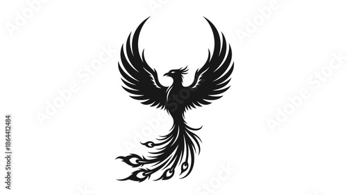 Intricate black phoenix tattoo design symbolizing rebirth and strength