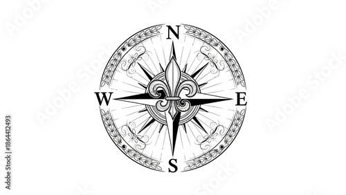 Elaborate vintage compass rose design featuring intricate decorative elements and detailed