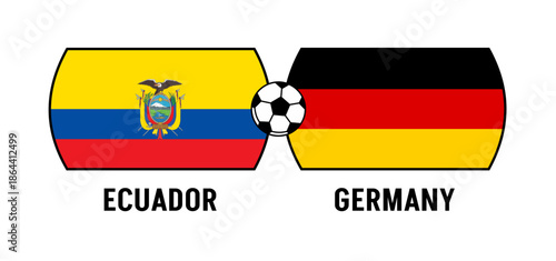 Flags of Germany and Ecuador for an international football match. Concept of a world football competition in 2026.