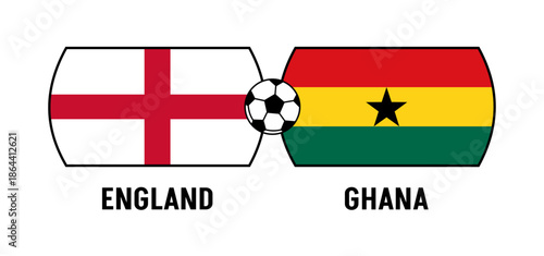 Flags of England and Ghana for an international football match. Concept of a world football competition in 2026.