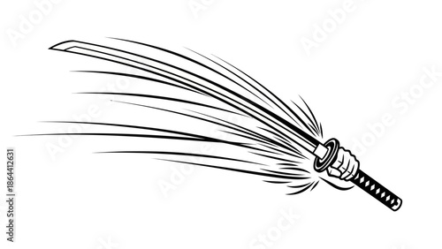 Dynamic Illustration of a Traditional Japanese Sword with Motion Lines Emphasizing Power and Speed
