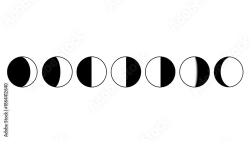 Sequential Phases of the Moon in Black and White Artistic Representation