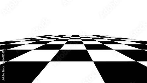 Abstract black and white checkered floor with vanishing perspective on a white background