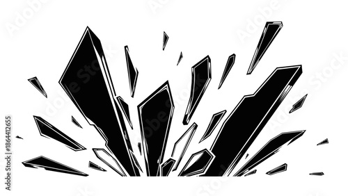 Dynamic Abstract Illustration of Explosive Shapes and Sharp Angles in Black and White Design