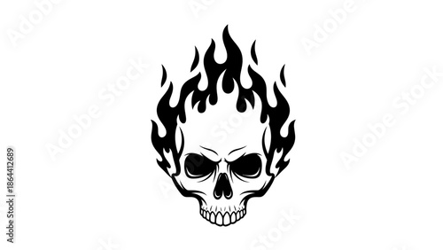 Stylized flaming skull design with dark intense visual impact for tattoos or artwork