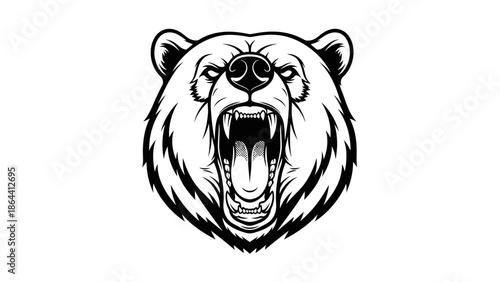 Powerful and fierce roaring lion head emblem emphasizing strength and dominance in a monochrome