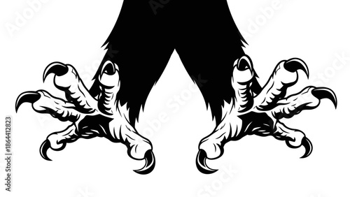 Dramatic illustration of monstrous claws reaching outward with a dark silhouette background