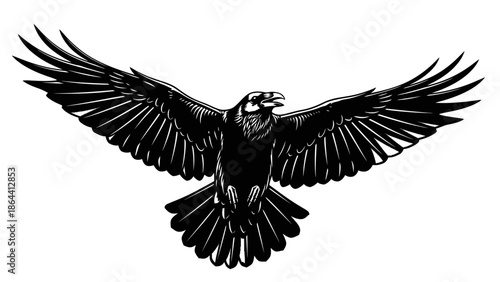 Stylized black silhouette of a soaring eagle with detailed feathers and outstretched wings