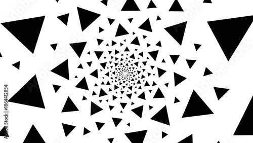 Optical illusion artwork featuring a captivating spiral of black triangles on a white background
