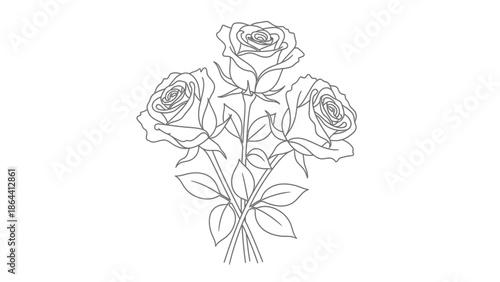 Minimalist Line Art Illustration of a Bouquet of Elegant Roses for Artistic Decor