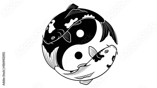 Symbolic Balance of Yin and Yang with Koi Fish Representing Harmony and Nature