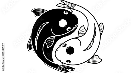 Elegant Yin and Yang Fish Illustration Symbolizing Balance and Harmony