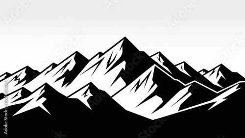 Minimalist Black and White Mountain Landscape Illustration with Sharp Edges and Geometric Formations