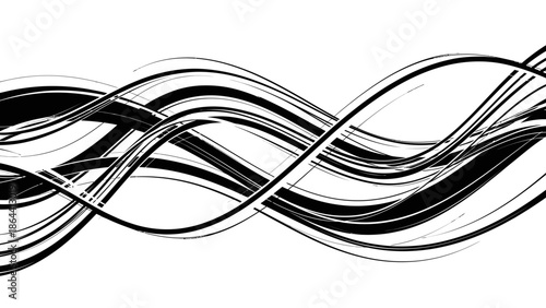 Abstract black and white flowing wave lines creating dynamic visual movement