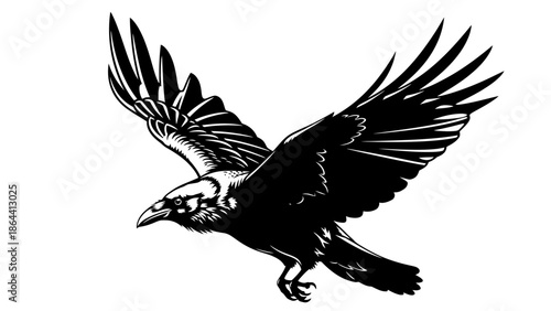 Stylized black and white illustration of an attacking eagle with detailed wings and fierce