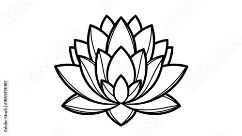 Intricate Black and White Lotus Illustration Emphasizing Symmetry and Elegance