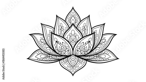 Intricate Black and White Lotus Mandala Design for Meditation and Spirituality