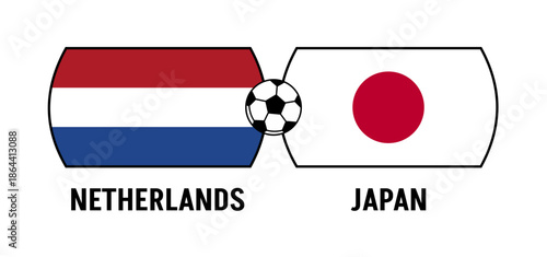 Flags of Netherlands and Japan for an international football match. Concept of a world football competition in 2026.
