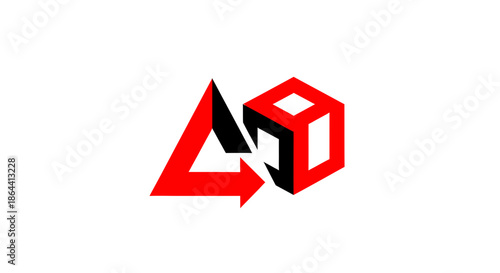 Abstract Geometric Logo Design Composed Of Red Triangle And Cube Shapes