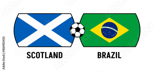 Flags of Brazil and Scotland for an international football match. Concept of a world football competition in 2026.