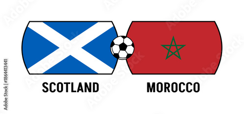Flags of Morocco and Scotland for an international football match. Concept of a world football competition in 2026.