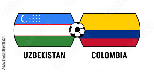 Flags of Uzbekistan and Colombia for an international football match. Concept of a world football competition in 2026.