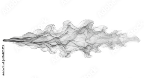 A solitary, translucent vapor plume with a transparent gradient, exhibiting soft, wavy edges and wispy texture in laminar flow, isolated against a transparent background with copy space. Concept of