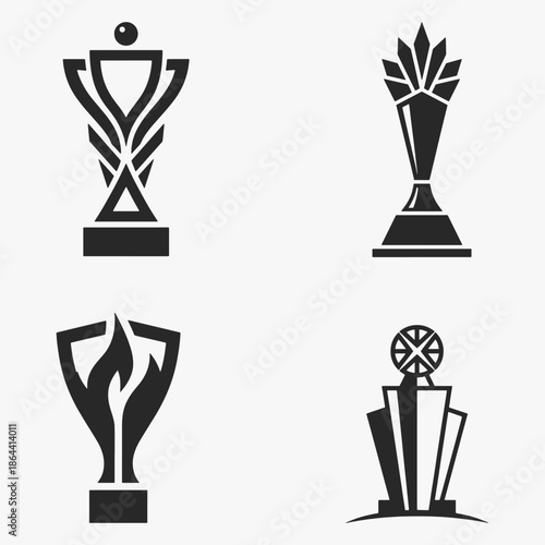 Set of Abstract trophy illustration logo flat design template.