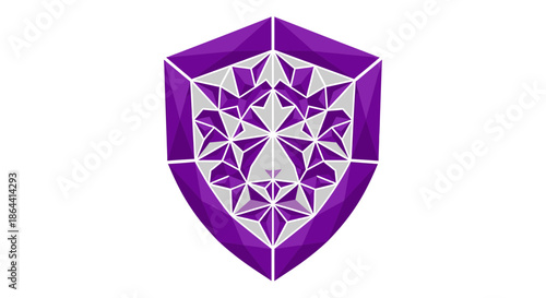 Abstract Geometric Shield Design in Purple and White for Digital Protection