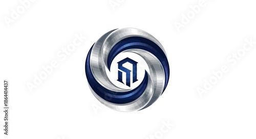Abstract Geometric Logo With Corporate Symbol Inside Blue and Silver Swirls