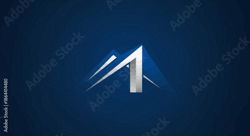 Abstract Geometric Mountain Logo Design on a Dark Blue Background, Modern Minimalist Style