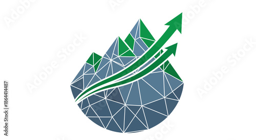 Abstract Geometric Mountain Logo with Green Arrows Indicating Uplifting Growth