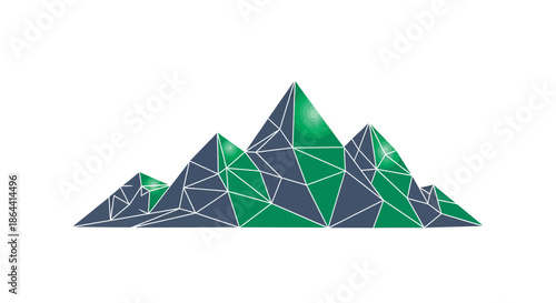 Abstract Geometric Mountain Range Icon Design in Green and Blue Shades on a White Background
