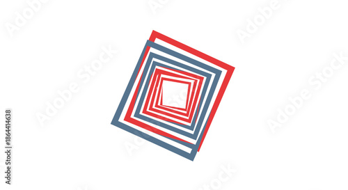 Abstract Geometric Rectangles in Red and Blue Design on a White Background
