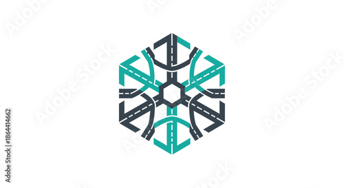 Abstract Geometric Road Network Symbolizing Connectivity and Transportation Seamlessly Merged