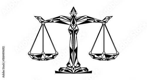 Abstract Geometric Scales Depicting Justice And Balance In Monochromatic Vector Art