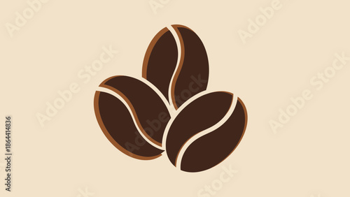 Minimalist Illustration of Three Coffee Beans with Elegant Curves and Rich Brown Tones