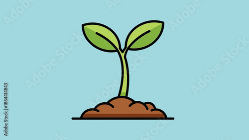 Simple Illustration of a Young Plant Growing from Soil Representing Growth and Nature