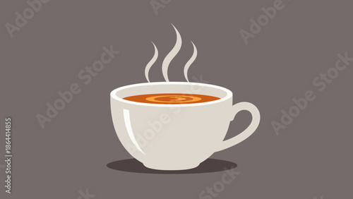 Minimalist Illustration of a Hot Steaming Coffee Cup with Simplified Design and Neutral Background