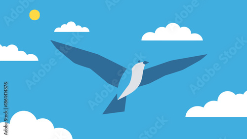 Stylized Illustration of a soaring bird with outstretched wings against a clear sky with clouds