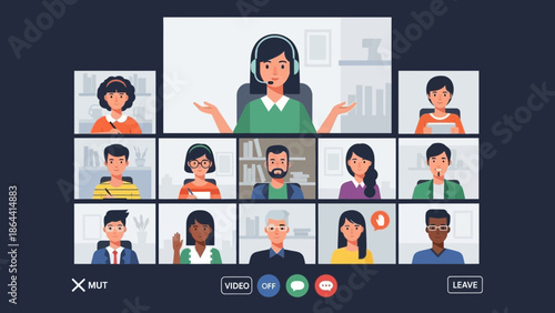 virtual team meeting with diverse participants engaging in a collaborative online conference