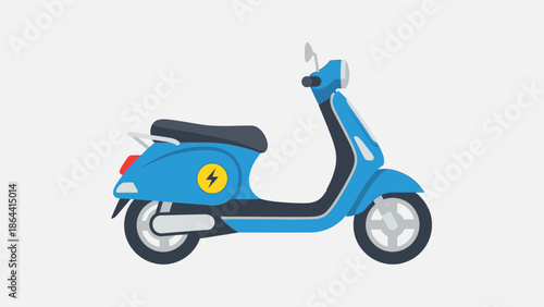 Stylized illustration of a vintage blue scooter with modern design elements and clean lines for