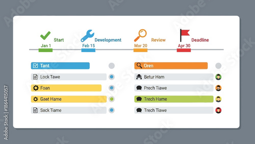 project timeline with milestones from start to deadline visualized in color-coded segments